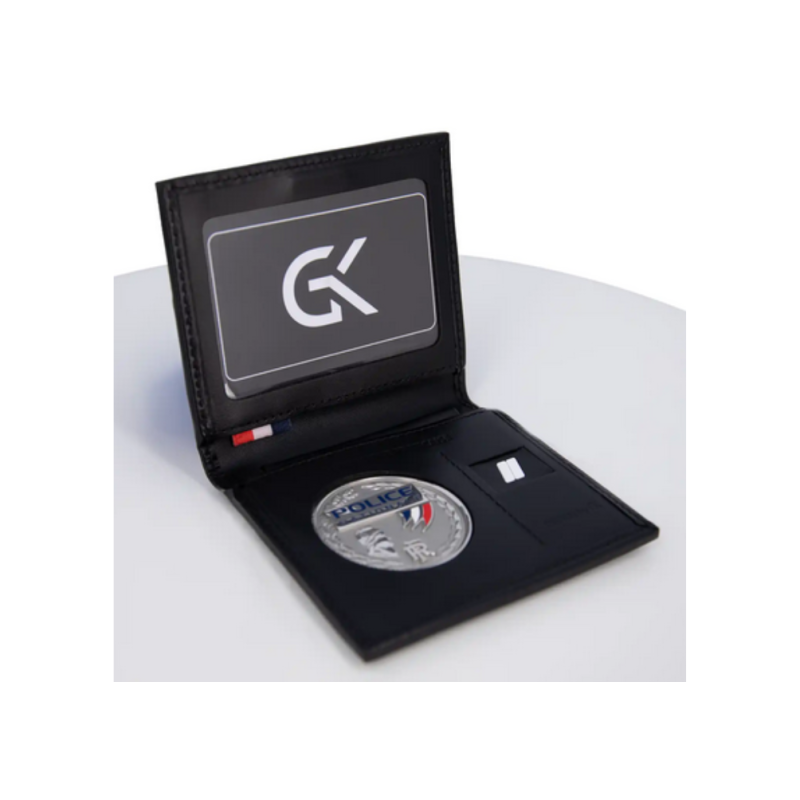Détail du cuir véritable du porte-cartes GK forces de l’ordre