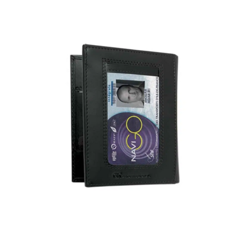 Porte-cartes 2 volets en cuir véritable noir pour forces de l’ordre