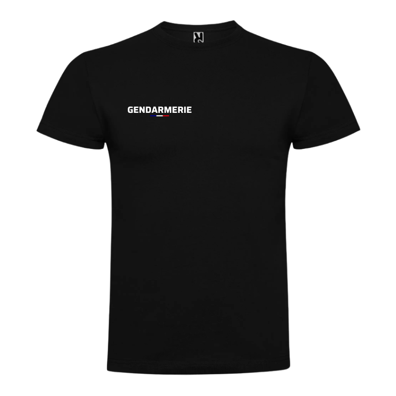 T-shirt Gendarmerie noir avec inscription sur la poitrine et drapeau tricolore