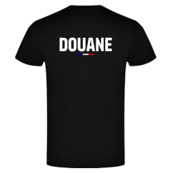 Dos du T-shirt Douane noir avec grande inscription et drapeau tricolore
