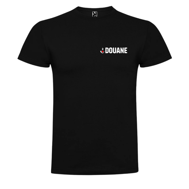 T-shirt Douane noir avec emblème et inscription sur la poitrine