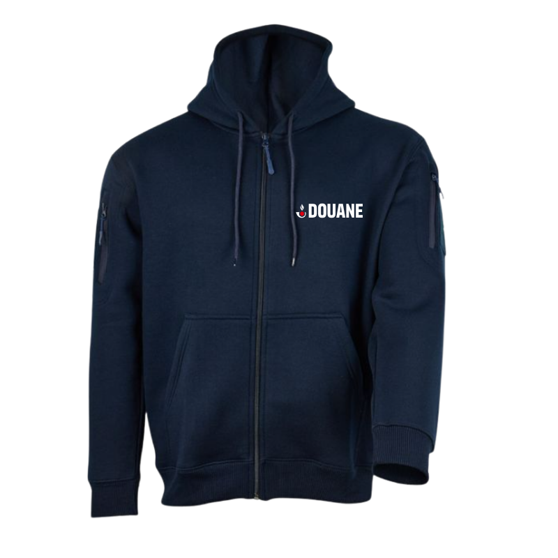 Sweat à capuche full zip Douane ARES avec inscription sur la poitrine